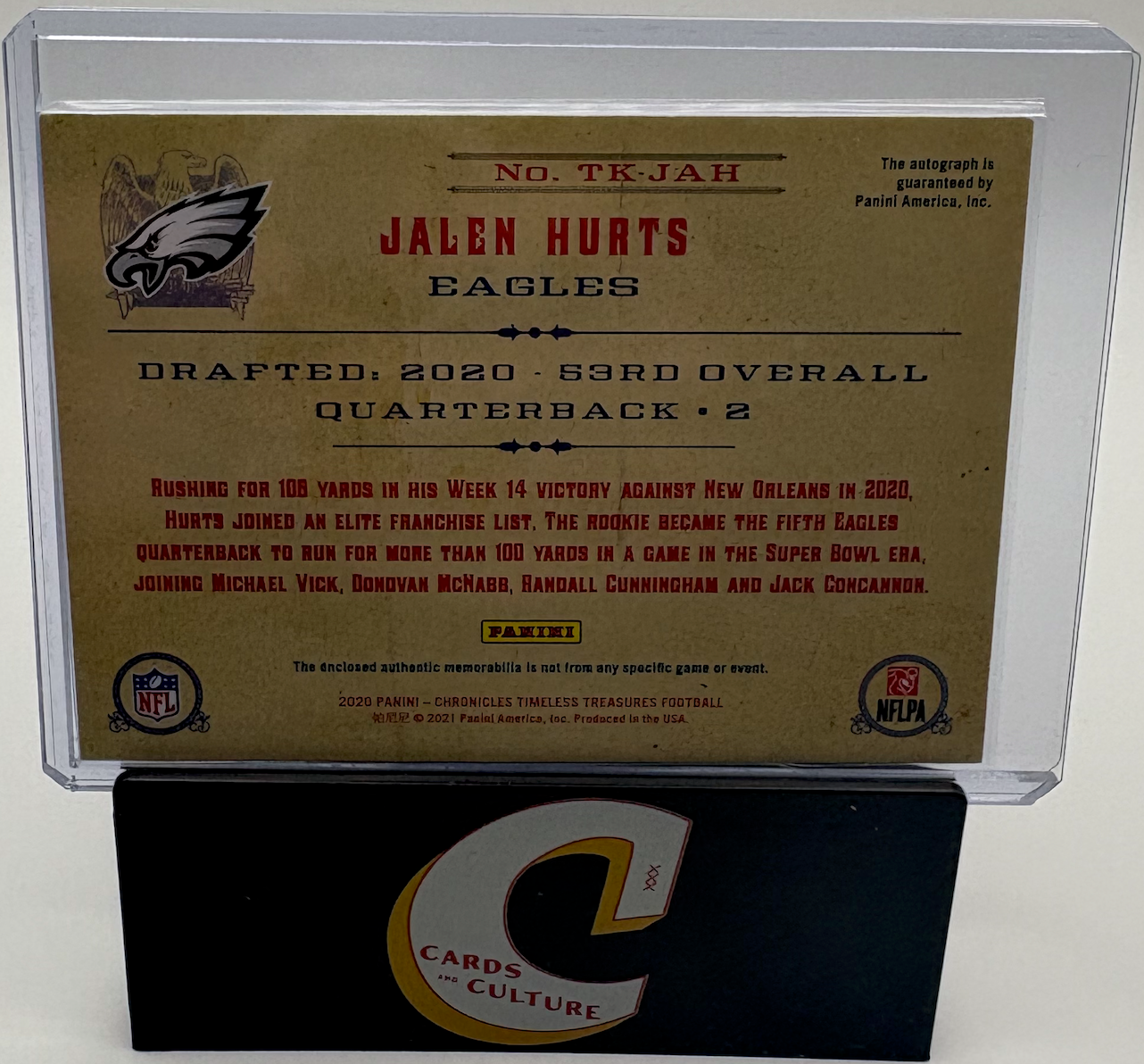 2021 Panini Chronicles Timeless Treasures Jalen Hurts Patch RC 87/99