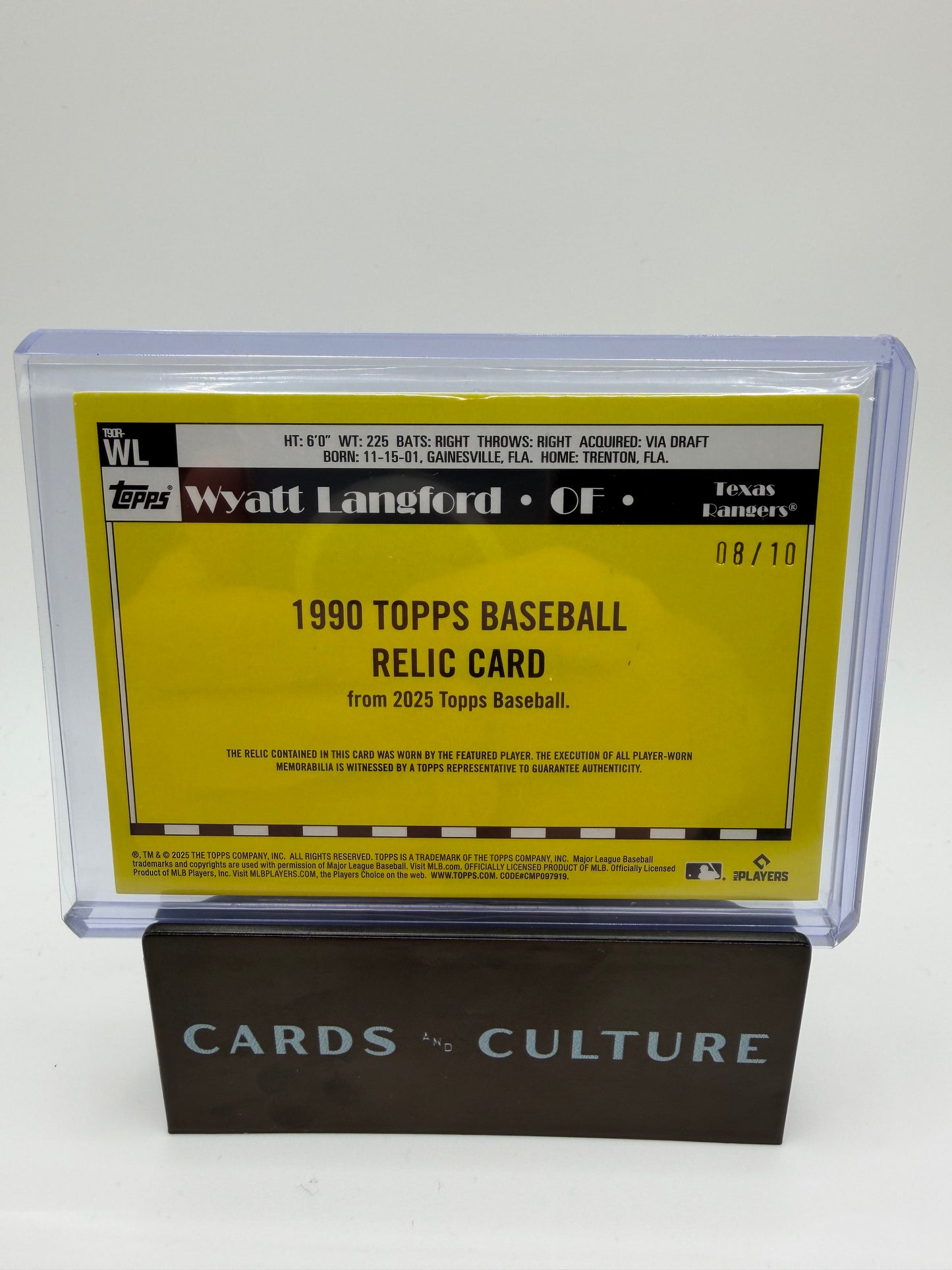 2025 Topps 1990 Topps Baseball Relic Wyatt Langford 08/10 Relic Patch