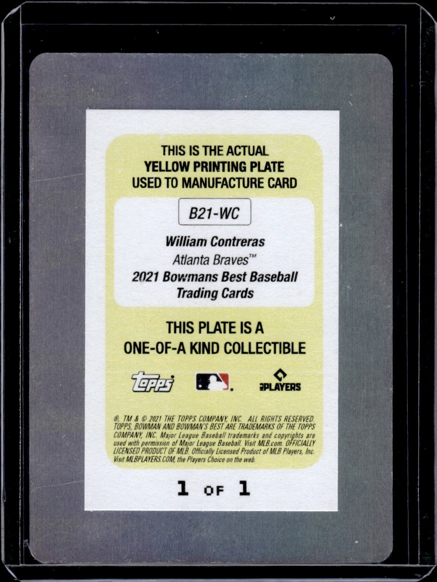 2021 Bowman's Best Topps William Contreras Yellow Printing Plate Auto 1/1