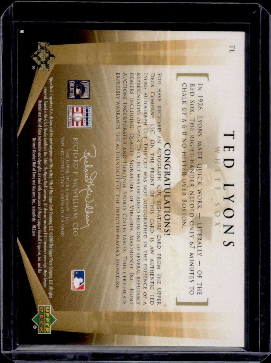 2004 Upper Deck SP Legendary Cuts Ted Lyons 69/199 Cut Signature