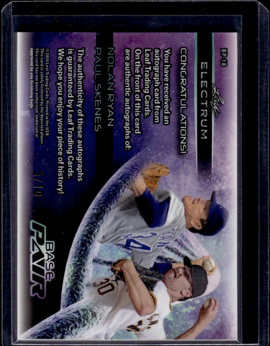 2024 Leaf Electrum Base Pair Paul Skenes Nolan Ryan Purple Dual Autograph /10