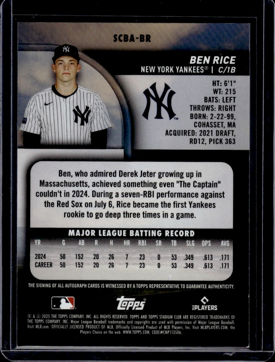 2025 Topps Stadium Club Ben Rice RC
