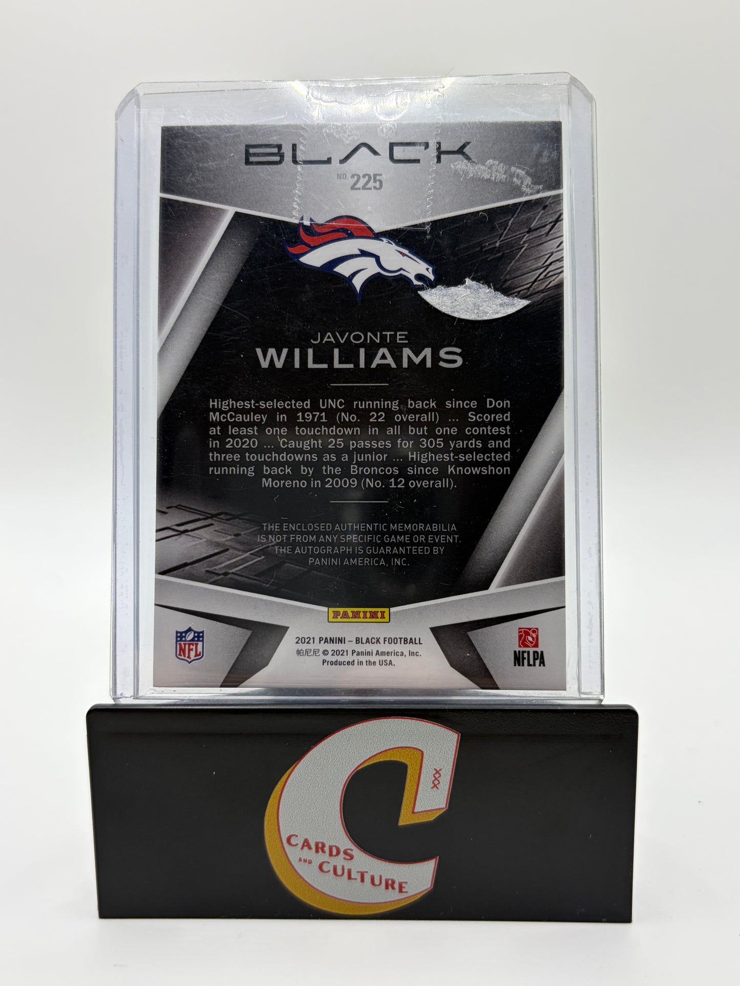 2021 Panini Black Football Javonte Williams Green RPA /25