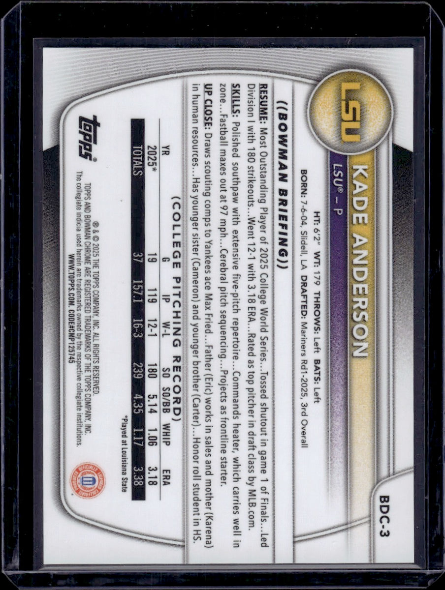 2026 Bowman Kade Anderson College Variation Gold Refractor 32/50 NUMBER MATCH