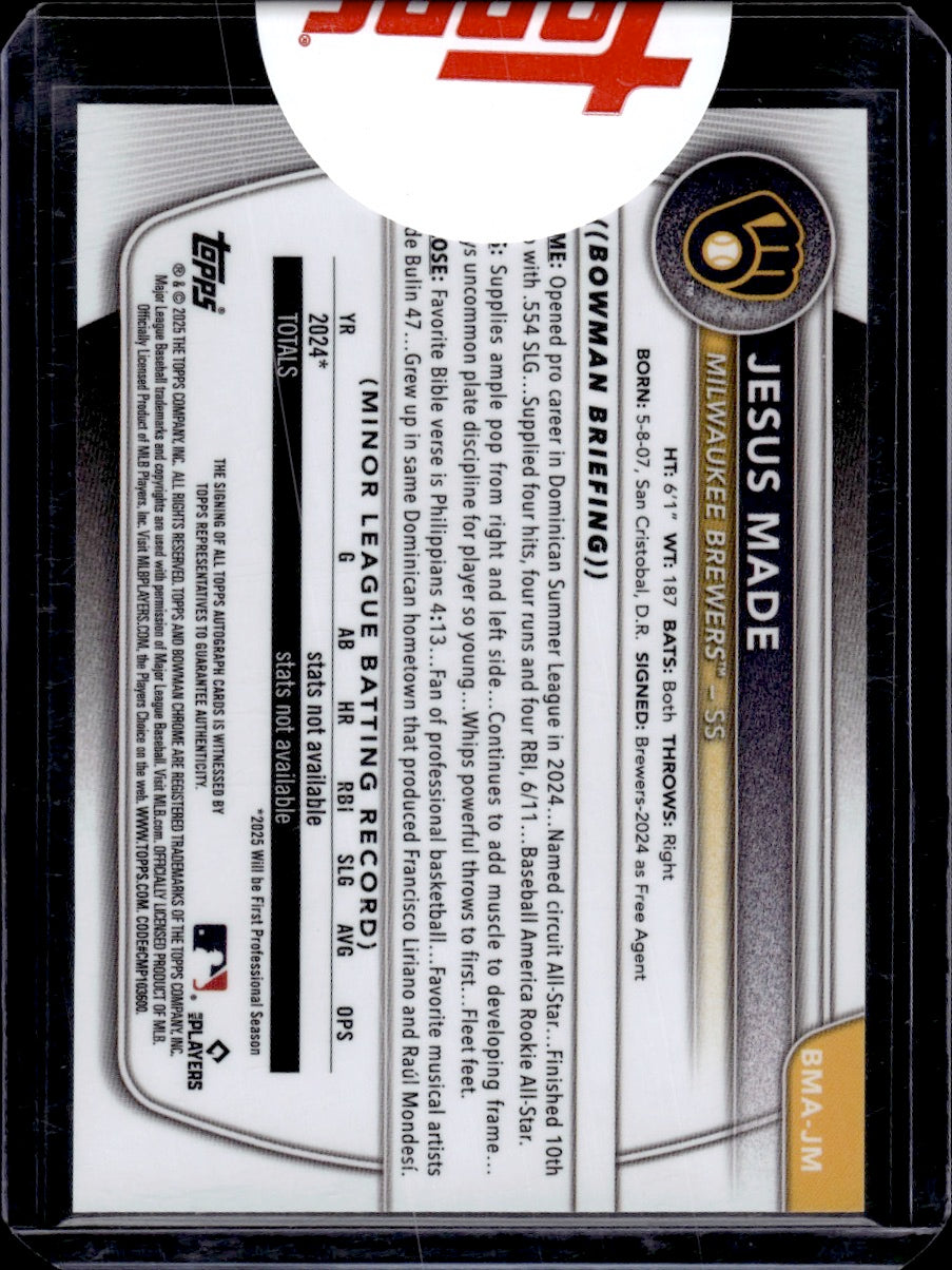 2025 Bowman Chrome Topps Jesus Made Purple Mojo Refractor Auto /199 SEALED