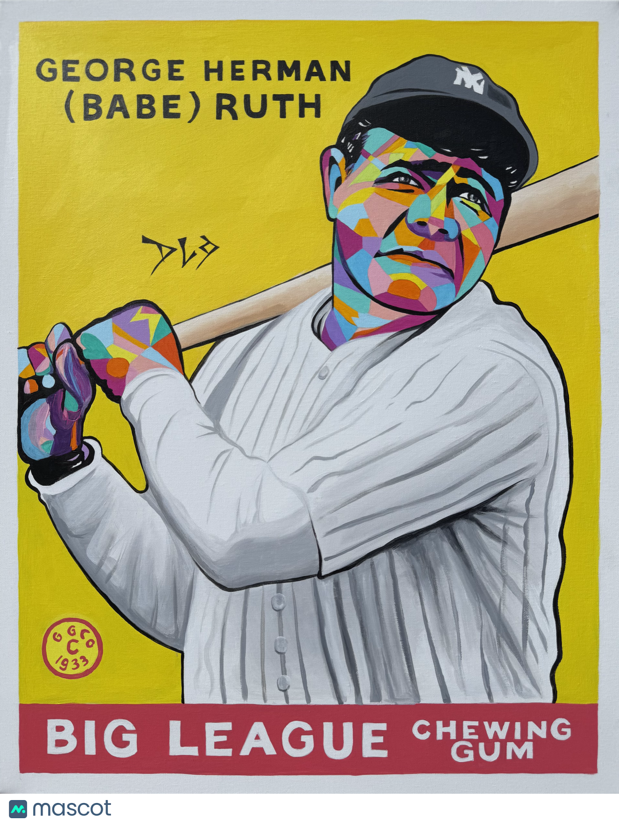 DLo Babe Ruth Yellow Goudey #53 Original Painting 22x28