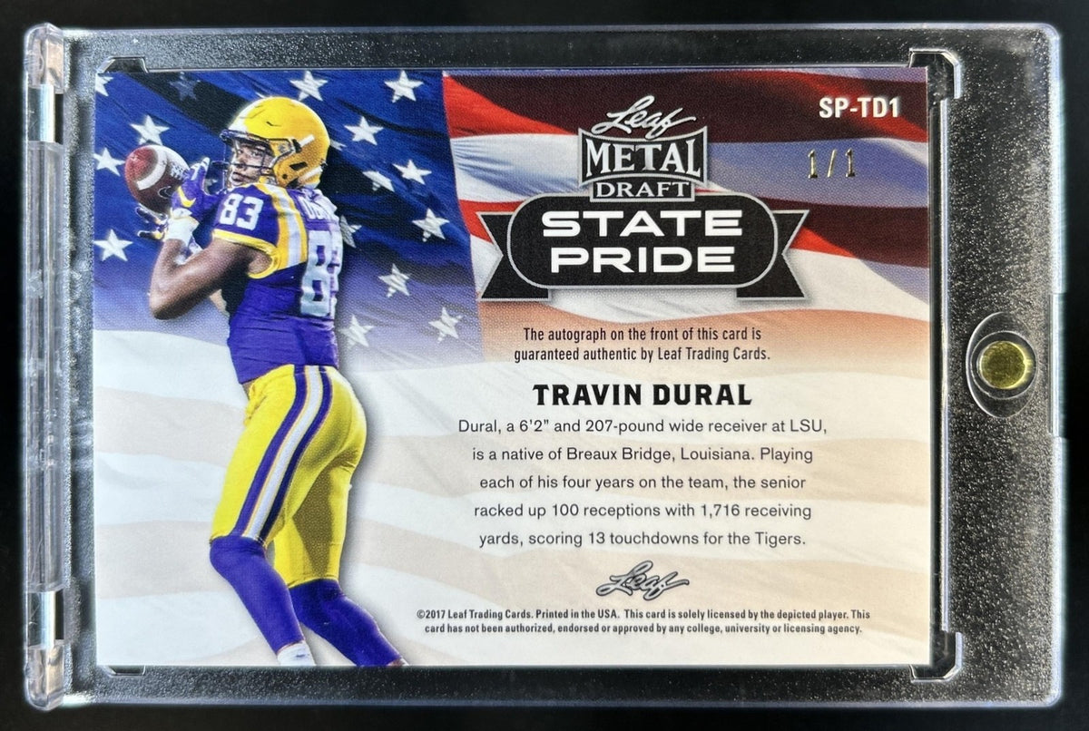 2017 Leaf Metal Draft Travin Dural State Pride Auto Gold Rookie RC #1/1 Tigers