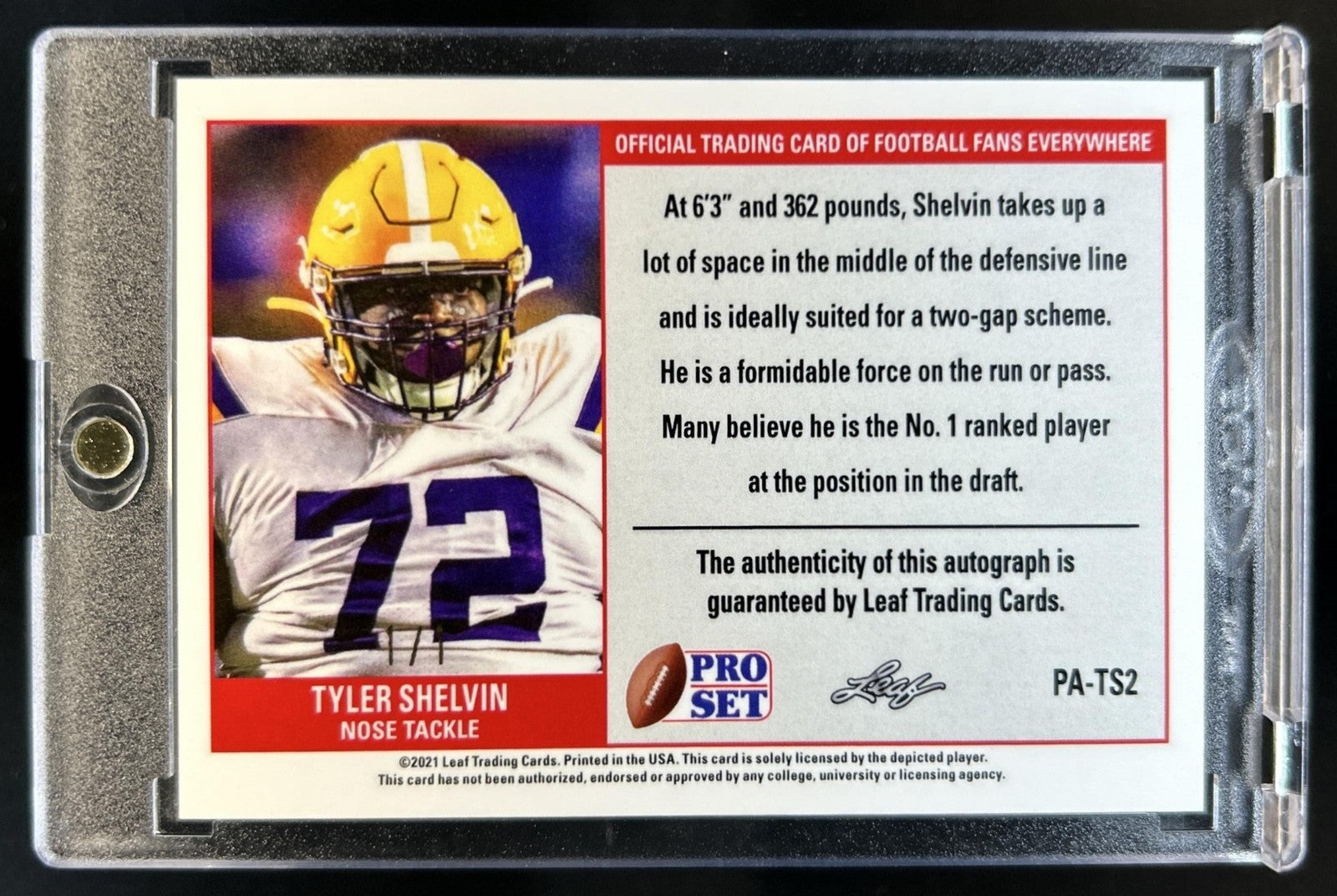 2021 Leaf Pro Tyler Shelvin Gold Prismatic Auto Autograph RC #1/1