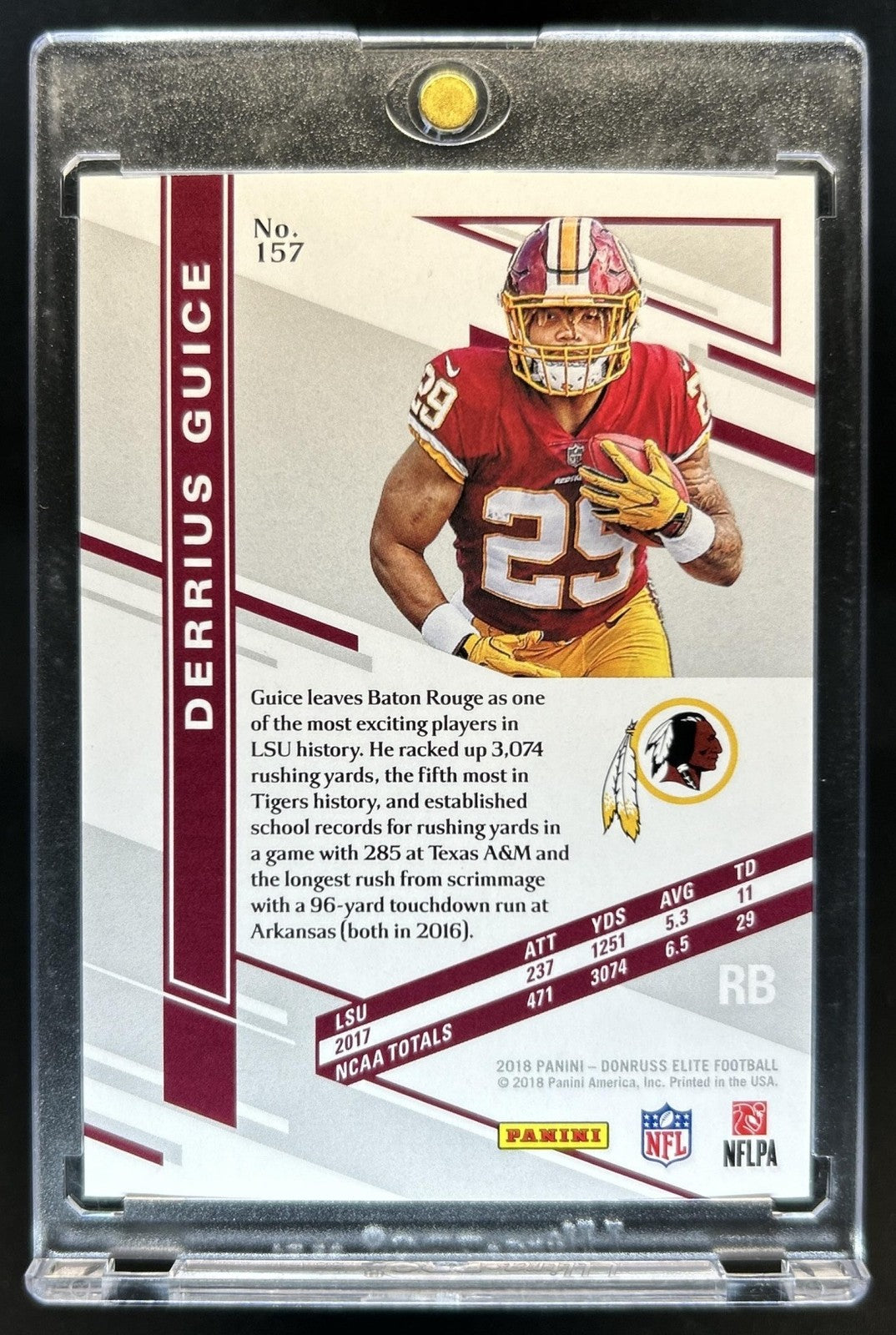 2018 Panini Donruss Elite Derrius Guice RC Black Rookie #1/1 Redskins