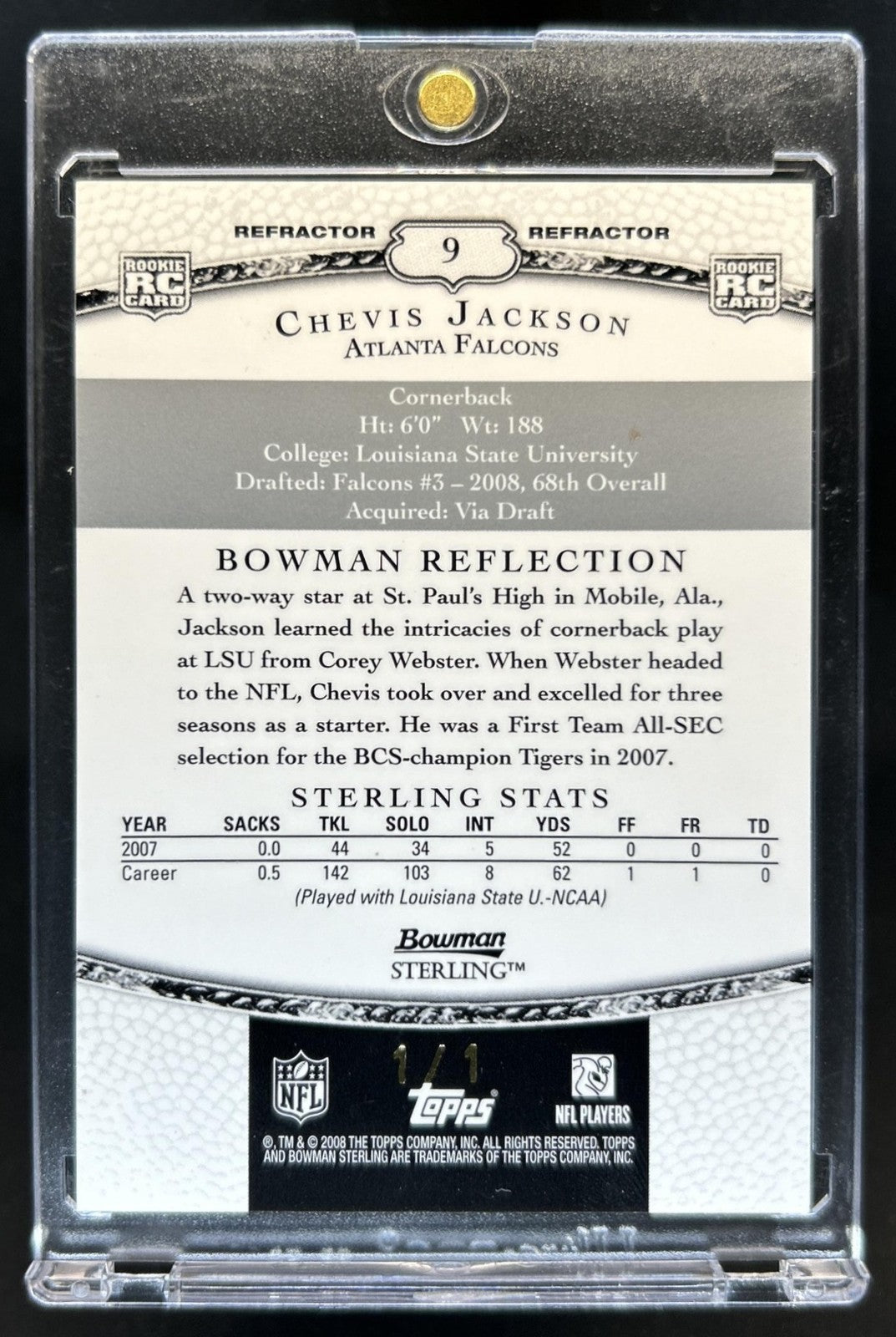 2008 Bowman Sterling Chevis Jackson RC Red Refractor Rookie #1/1 Falcons