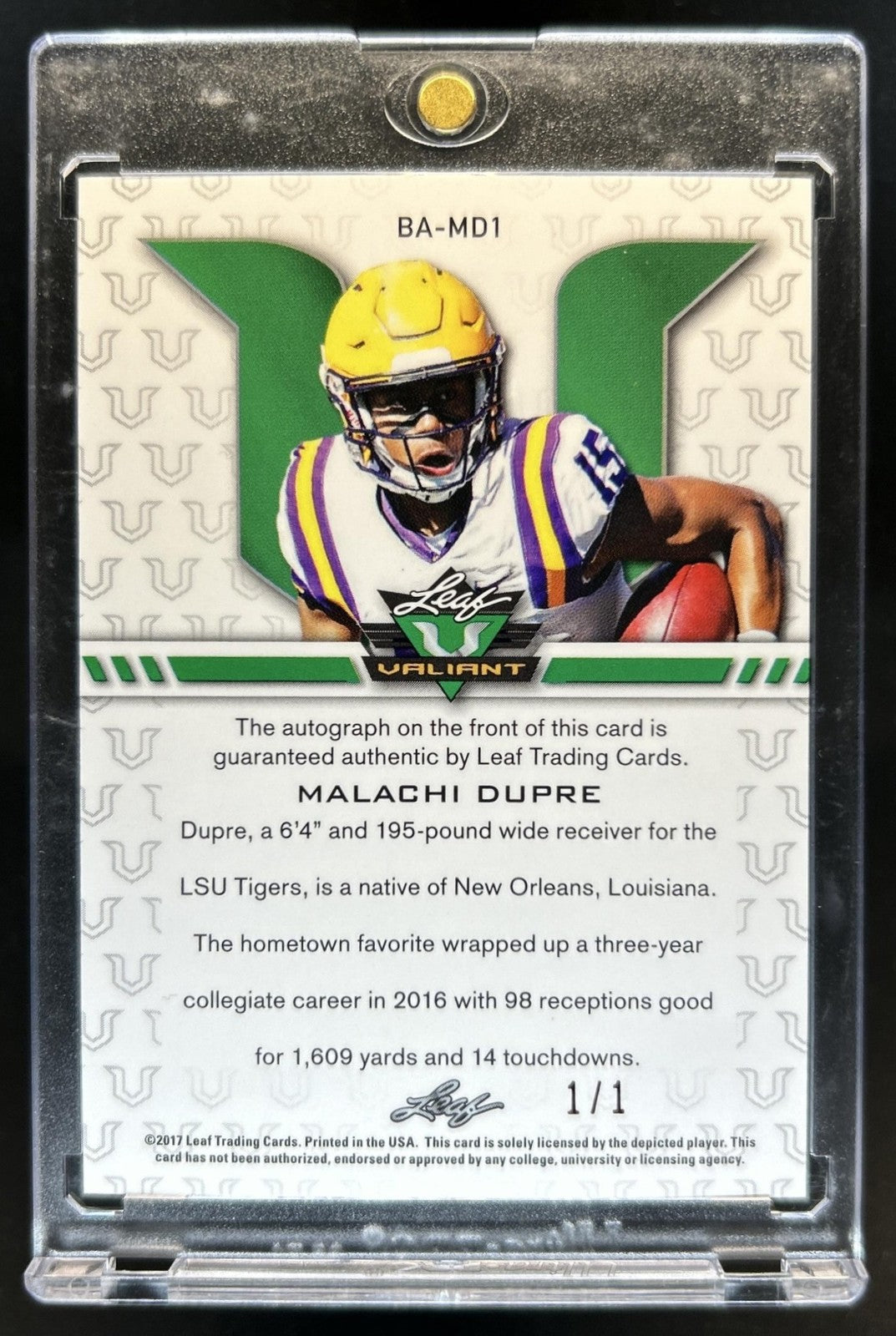 2017 Leaf Valiant Malachi Dupre Red Rookie RC Auto Autograph #1/1 Tigers