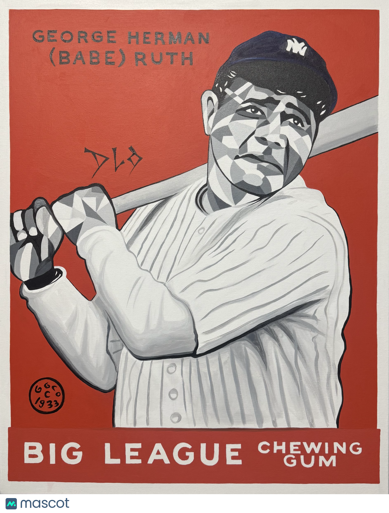 DLo Babe Ruth Red Goudey #149 Original Painting 22x28
