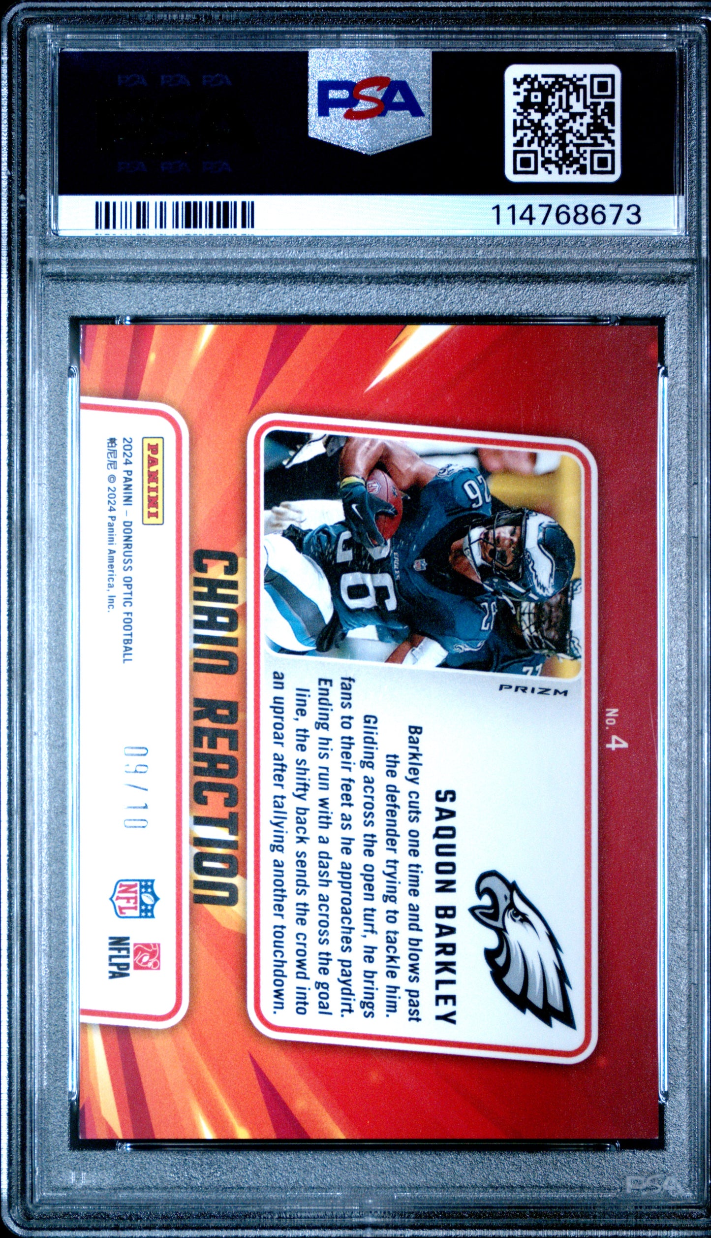 2024 Panini Donruss Optic Chain Reaction Saquon Barkley Gold /10 PSA 9
