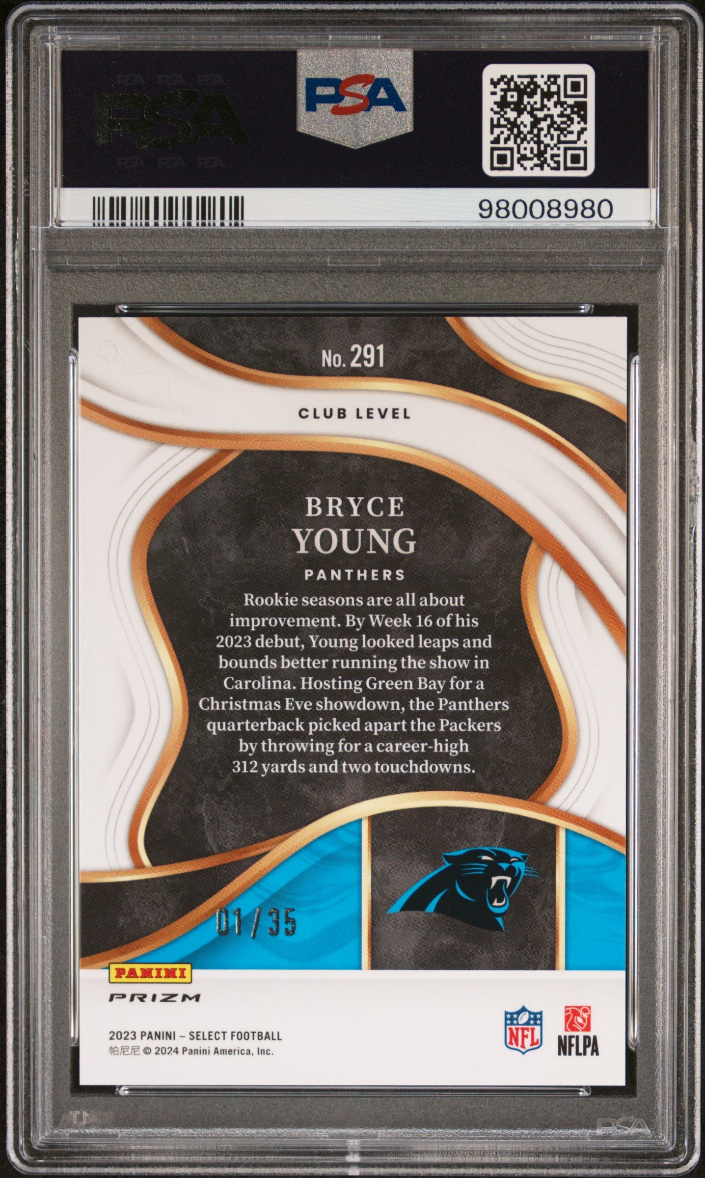 2023 Panini Select Bryce Young White Prizm 1/35 PSA 10