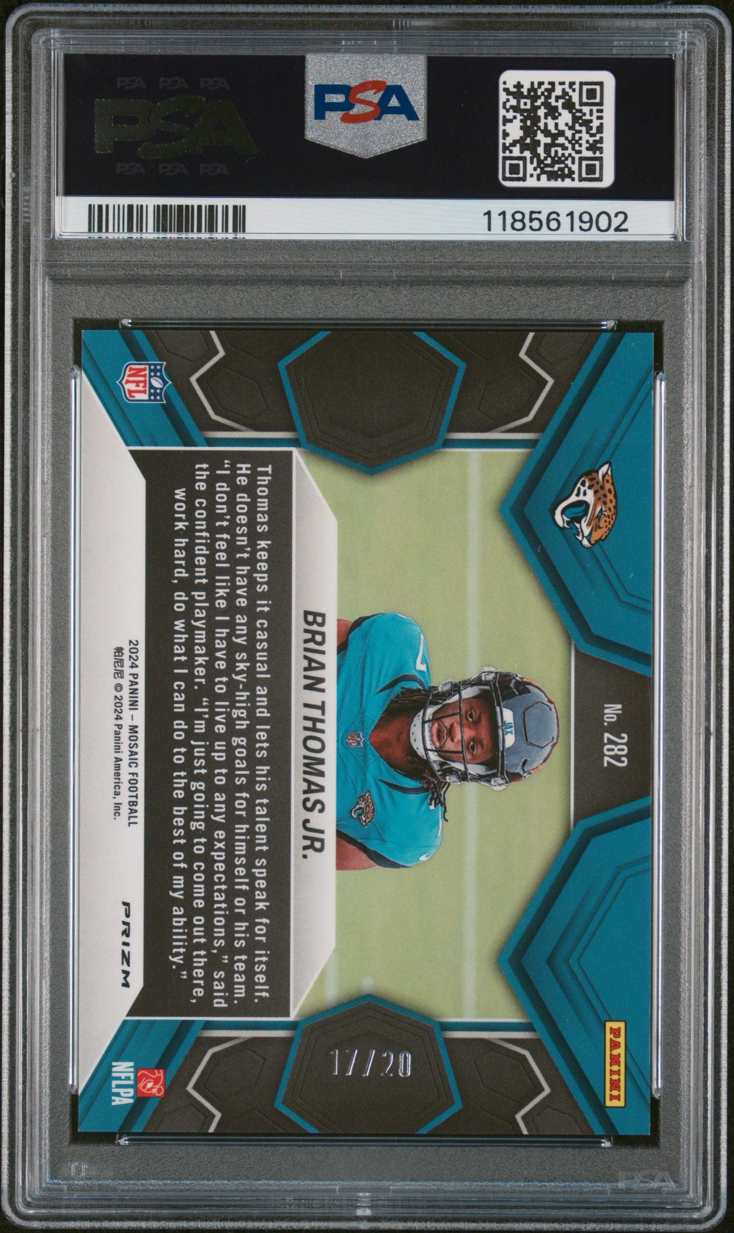 2024 Panini Mosaic Brian Thomas JR. Pink No Huddle /20 RC PSA 9