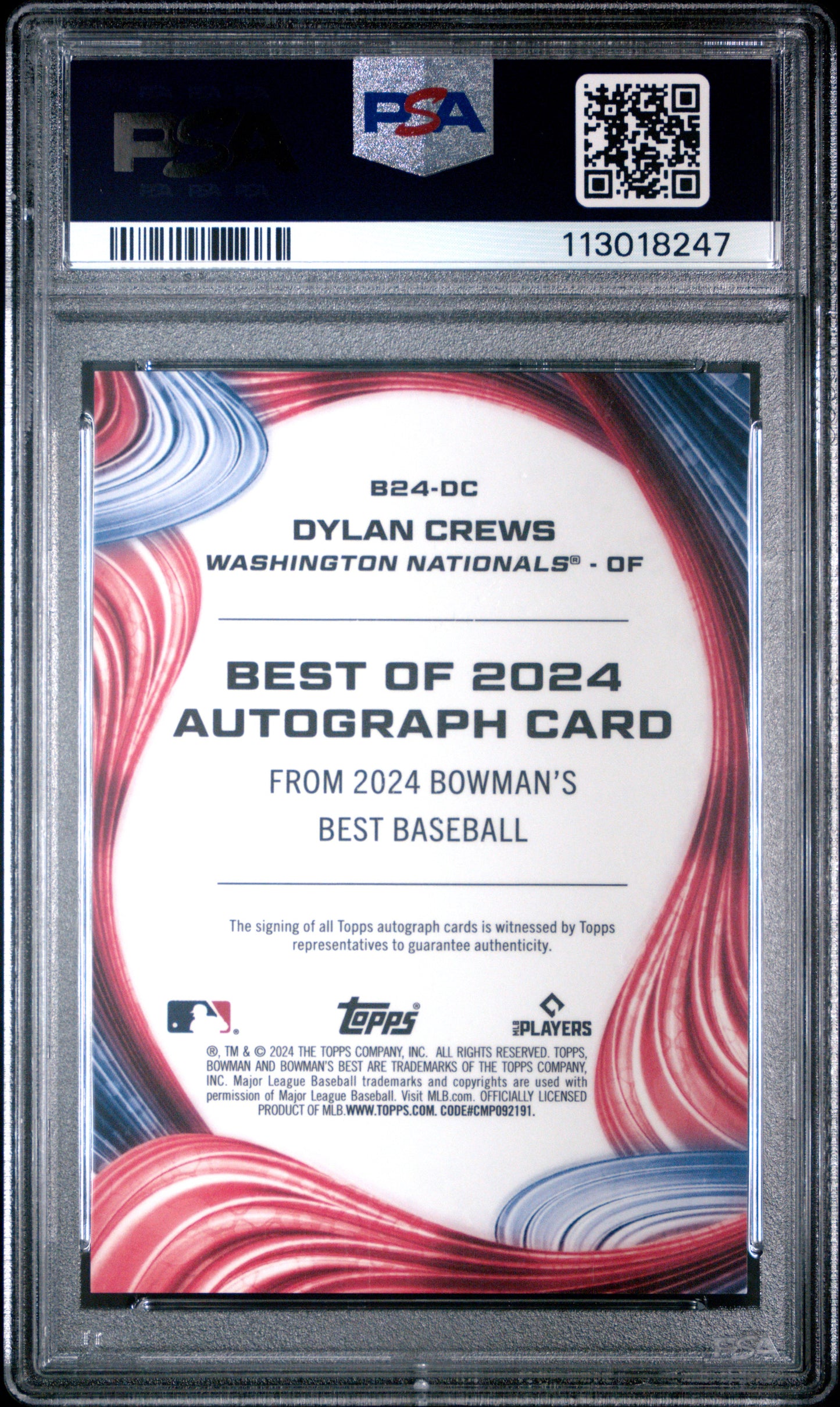 2024 Bowman's Best Best Of 2024 Autographs Dylan Crews #B24DC Green Ref 79/99 PSA 10