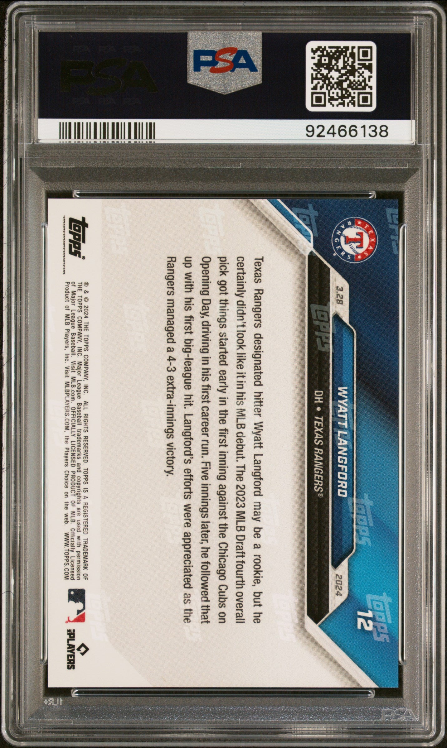2024 Topps Now Wyatt Langford PSA 10