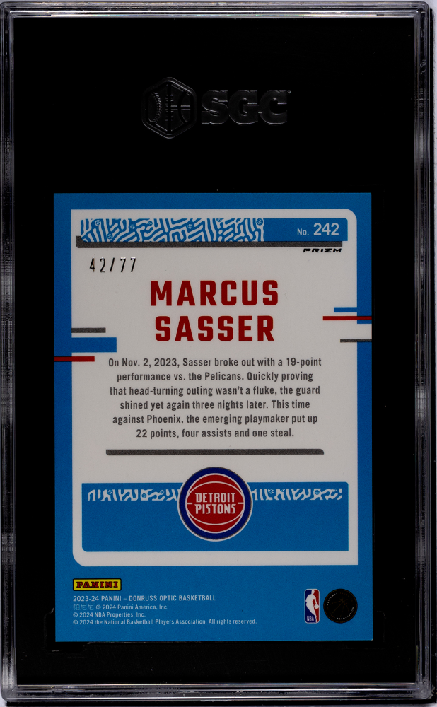 2023 Donruss Optic Marcus Sasser Green Glitter Prizm SGC 10