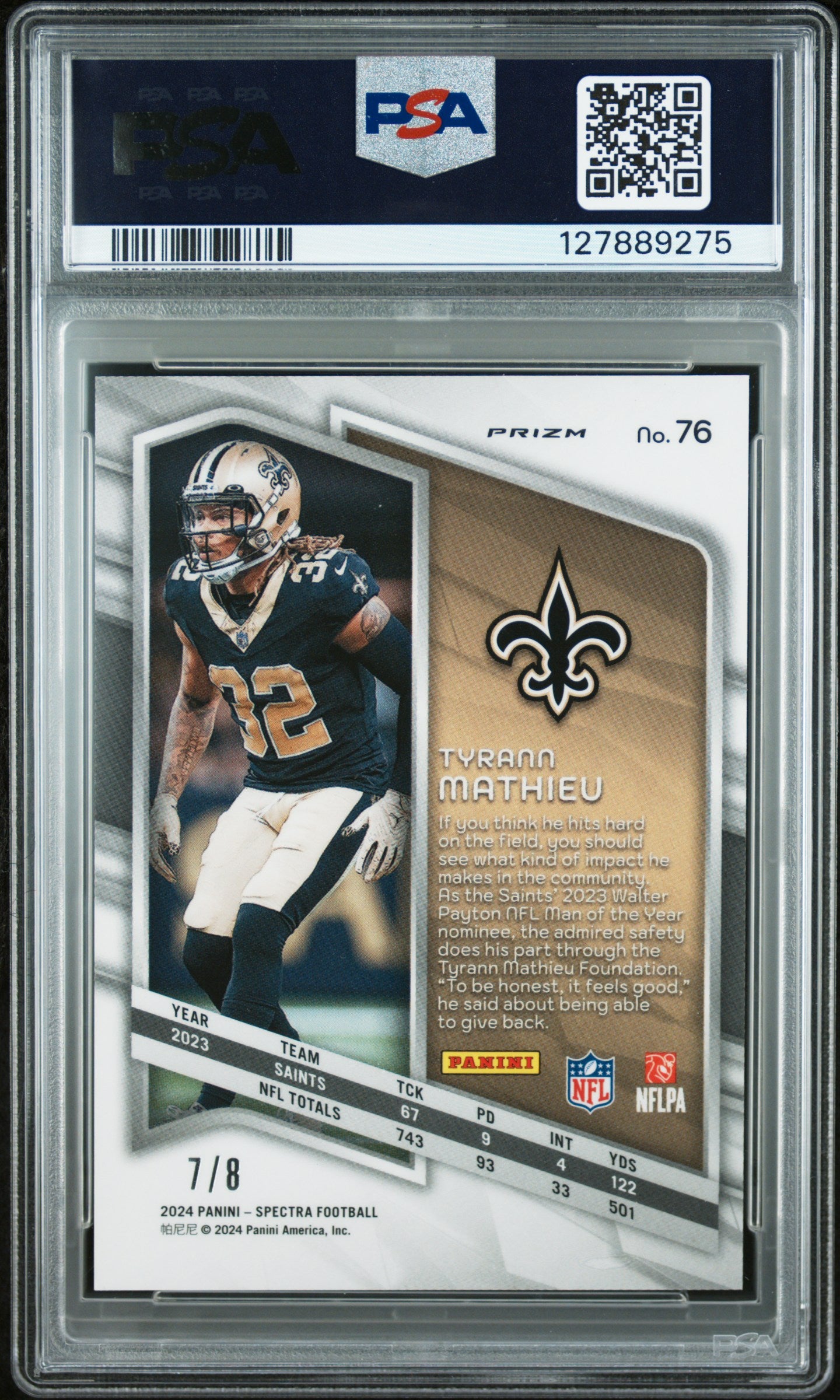 2024 Panini Spectra Tyrann Mathieu Lucky Envelopes /8 PSA 10
