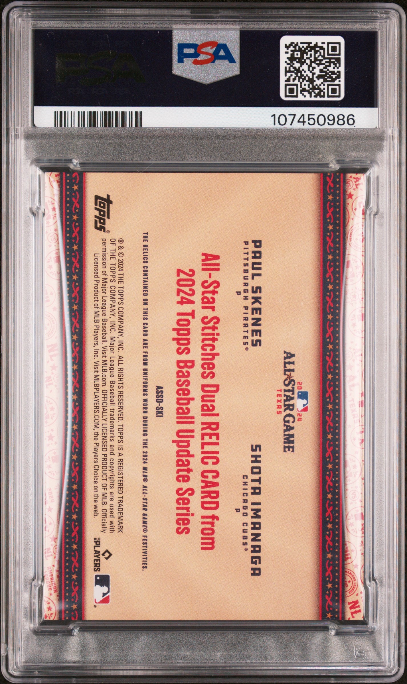 2024 Topps Update All-Star Stitches Dual Relics Imanaga Skenes As RLC PLT 1/1 PSA 9