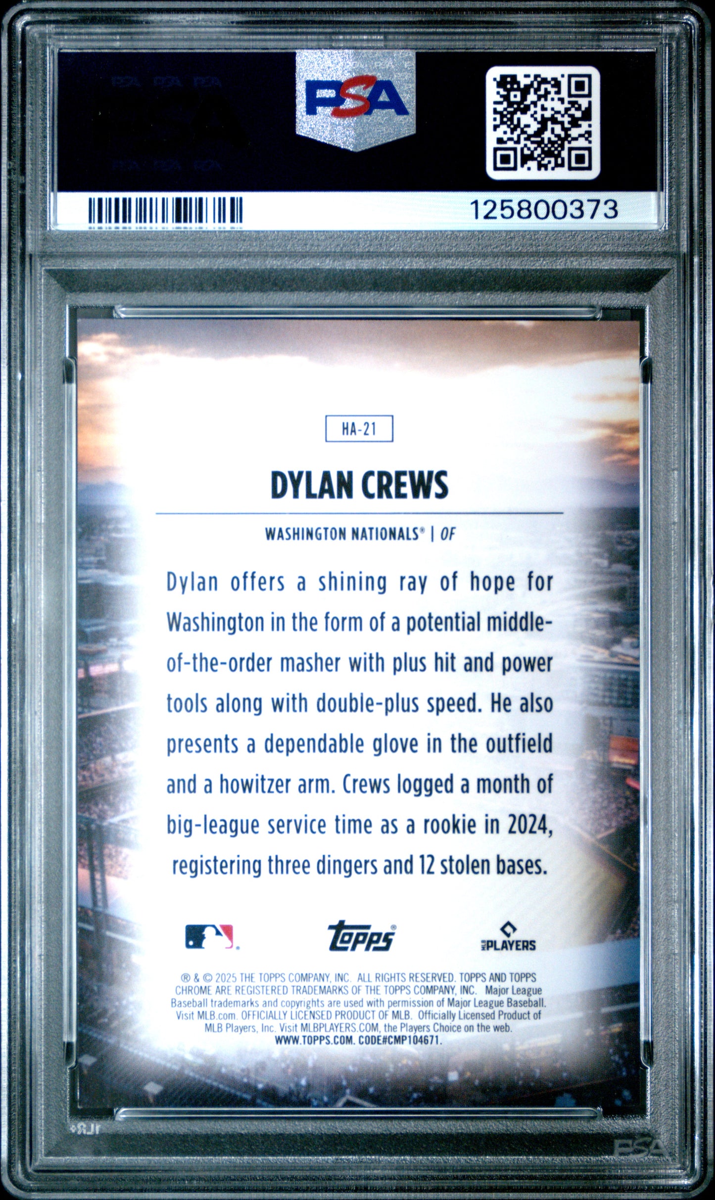 2025 Topps Chrome Home Field Advantage Dylan Crews PSA 9