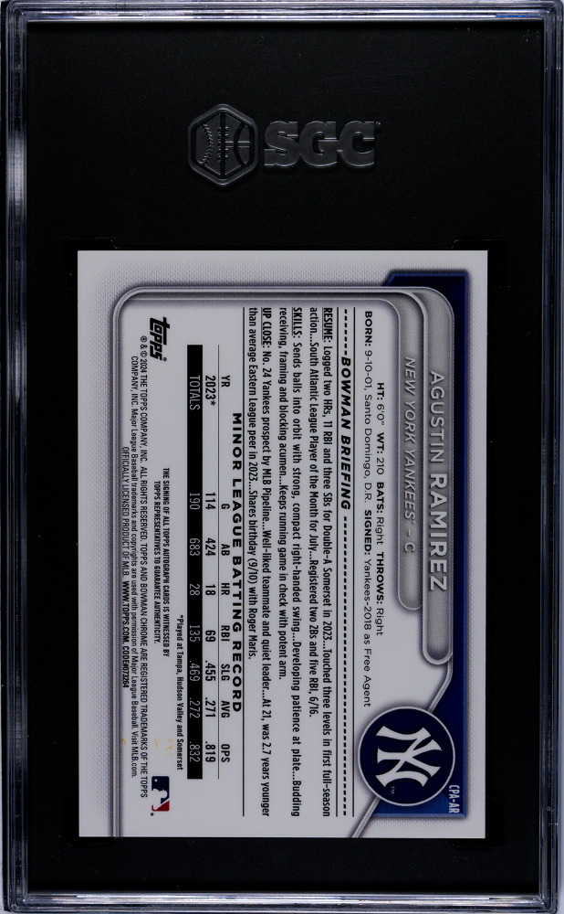 2024 Bowman Agustin Ramirez Cpa Blue Lunar Refractor 150 SGC 10 Auto 10