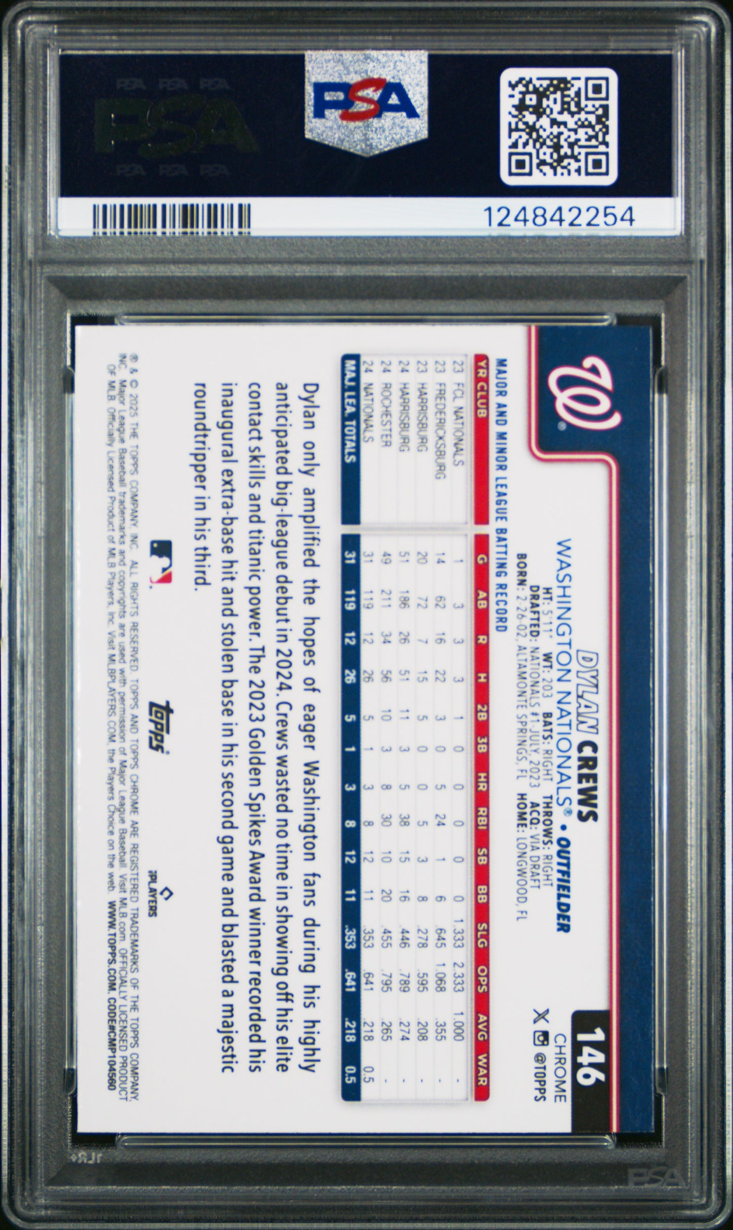 2025 Topps Chrome Dylan Crews Variation / PSA 9