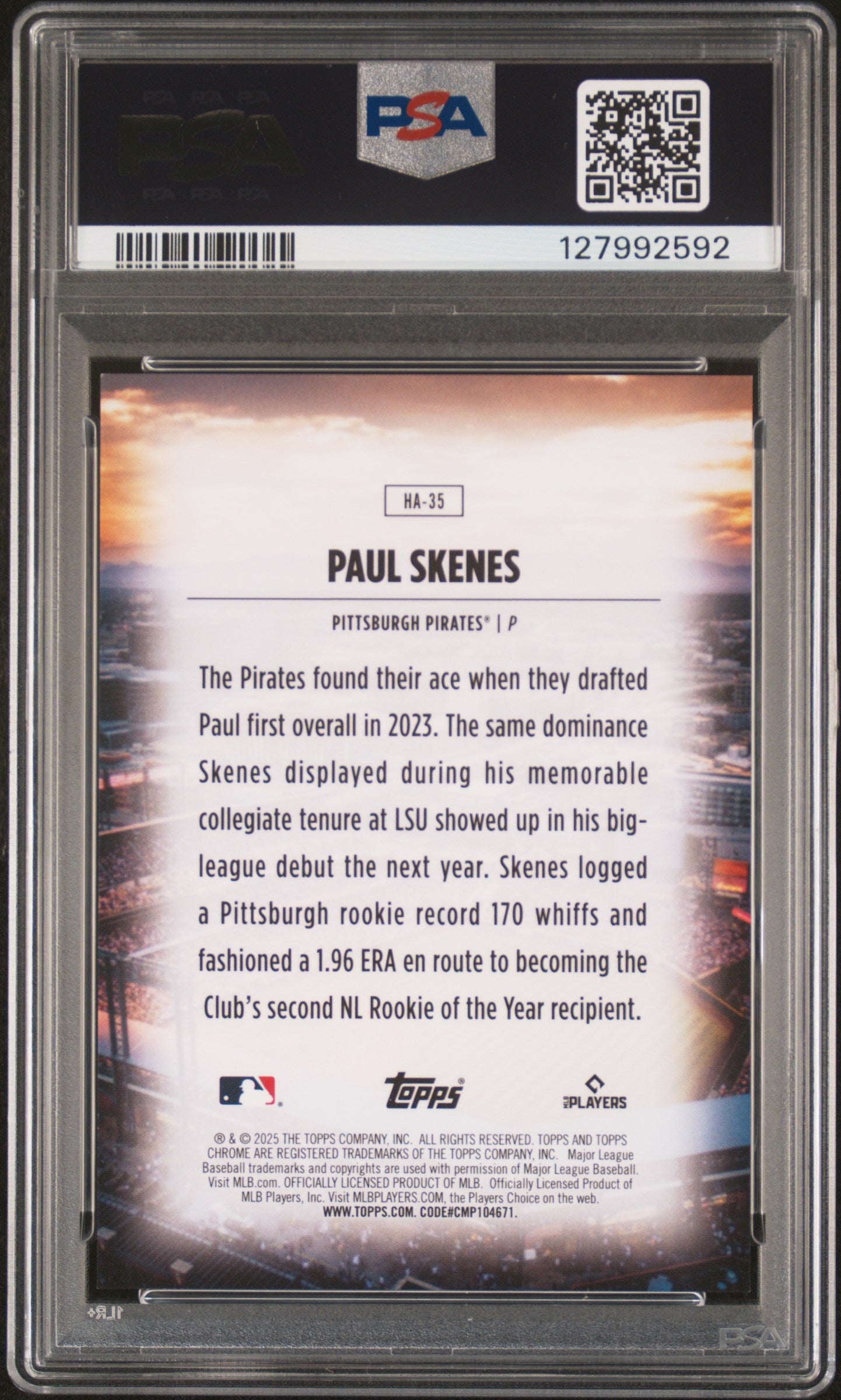 2025 Topps Chrome Home Field Advantage Paul Skenes PSA 9