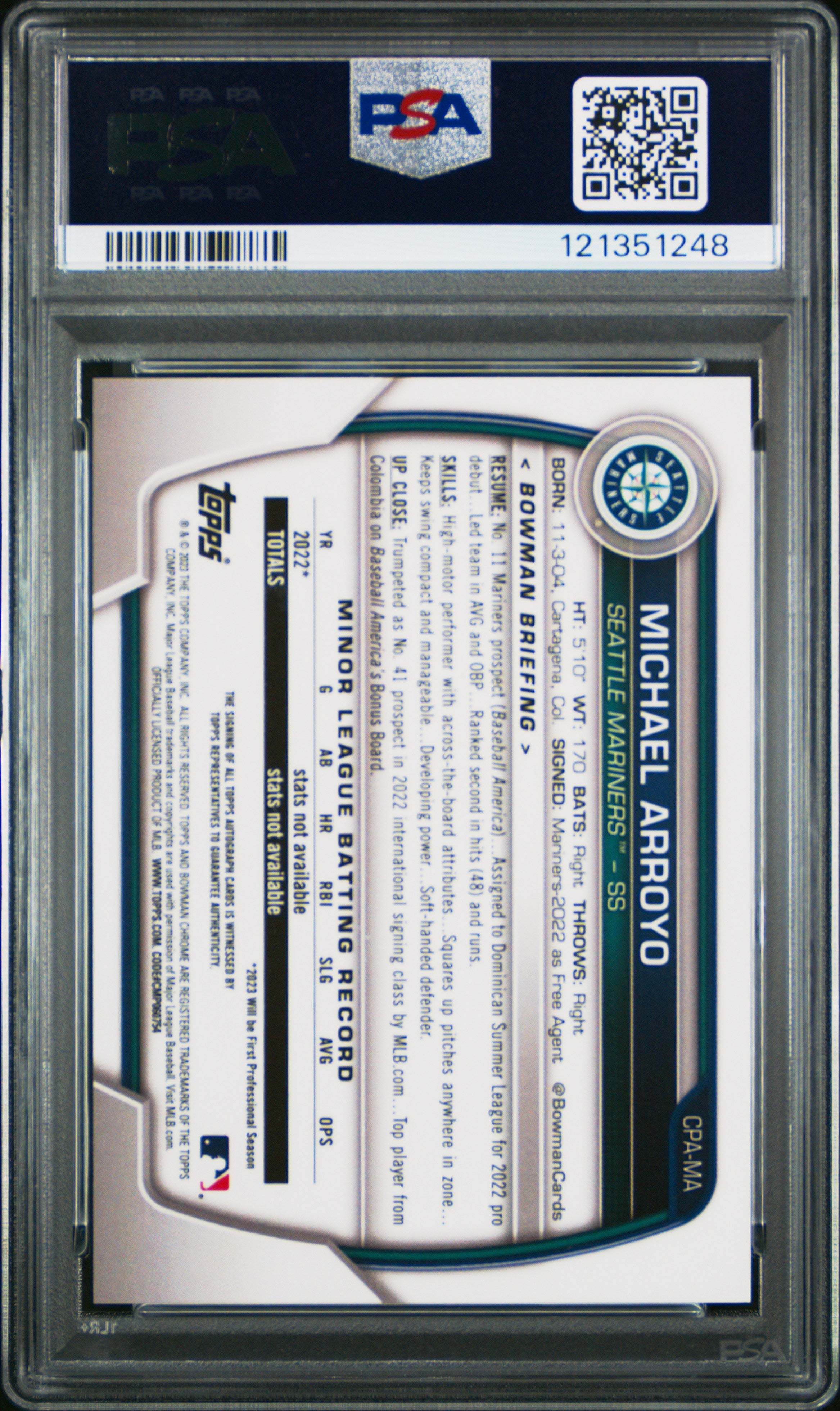 2023 Bowman Chrome Prospect Autographs Michael Arroyo PSA 9