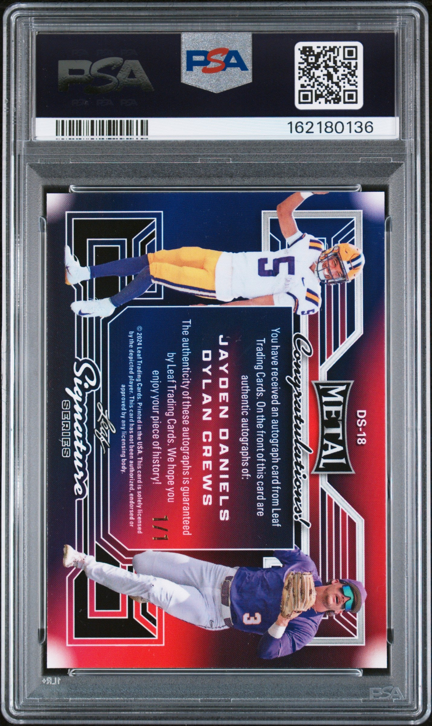 2024 Leaf Metal Signature Dual Crews Daniels Blue Shimmer Dual Auto 1/1 PSA 7