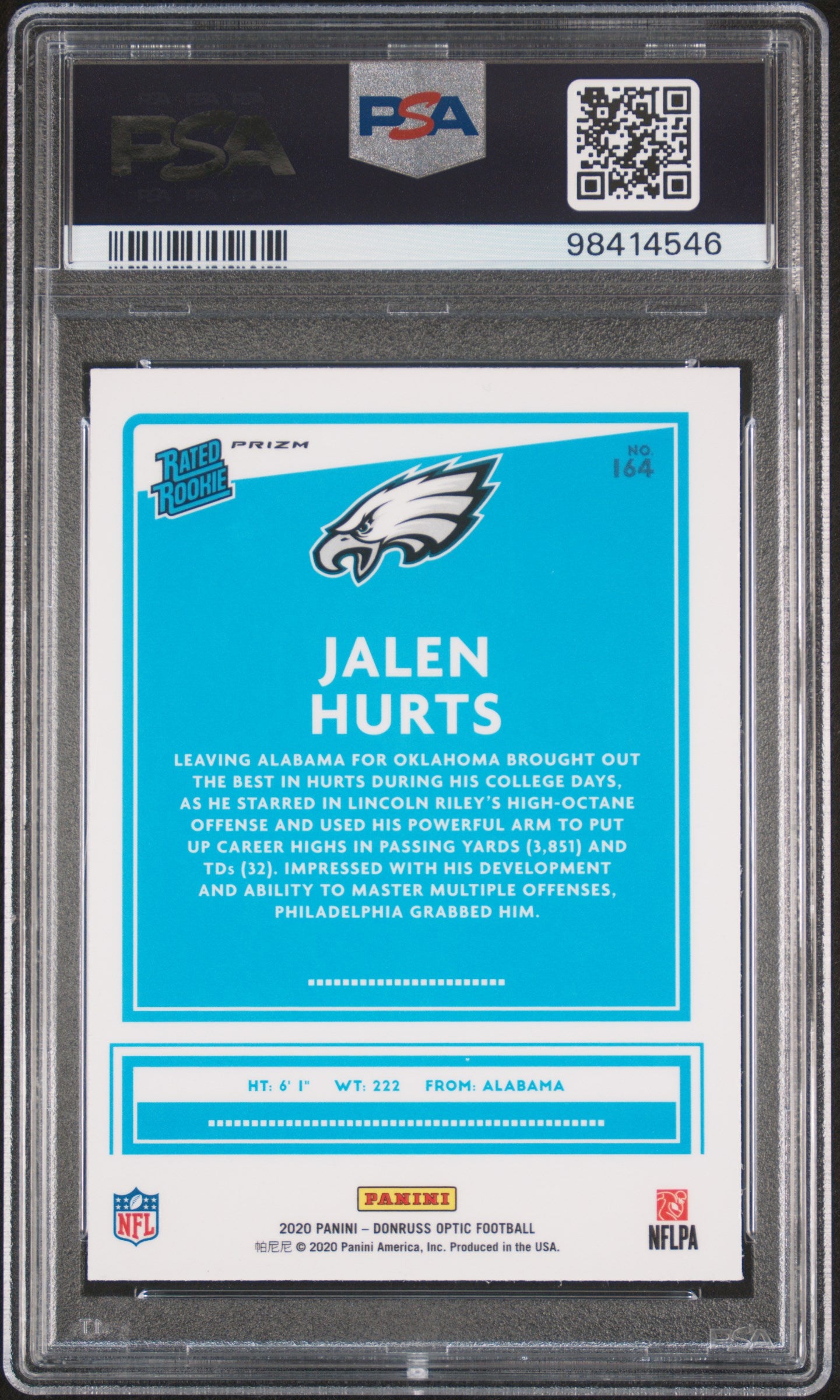 2020 Panini Donruss Optic Jalen Hurts Green Velocity PSA 10