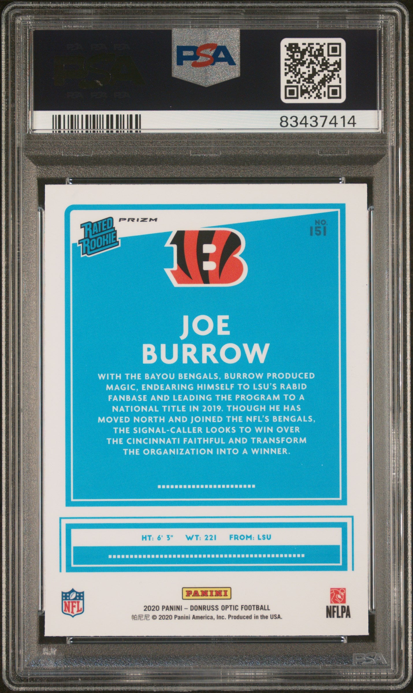 2020 Panini Donruss Optic Joe Burrow Blue Scope PSA 10