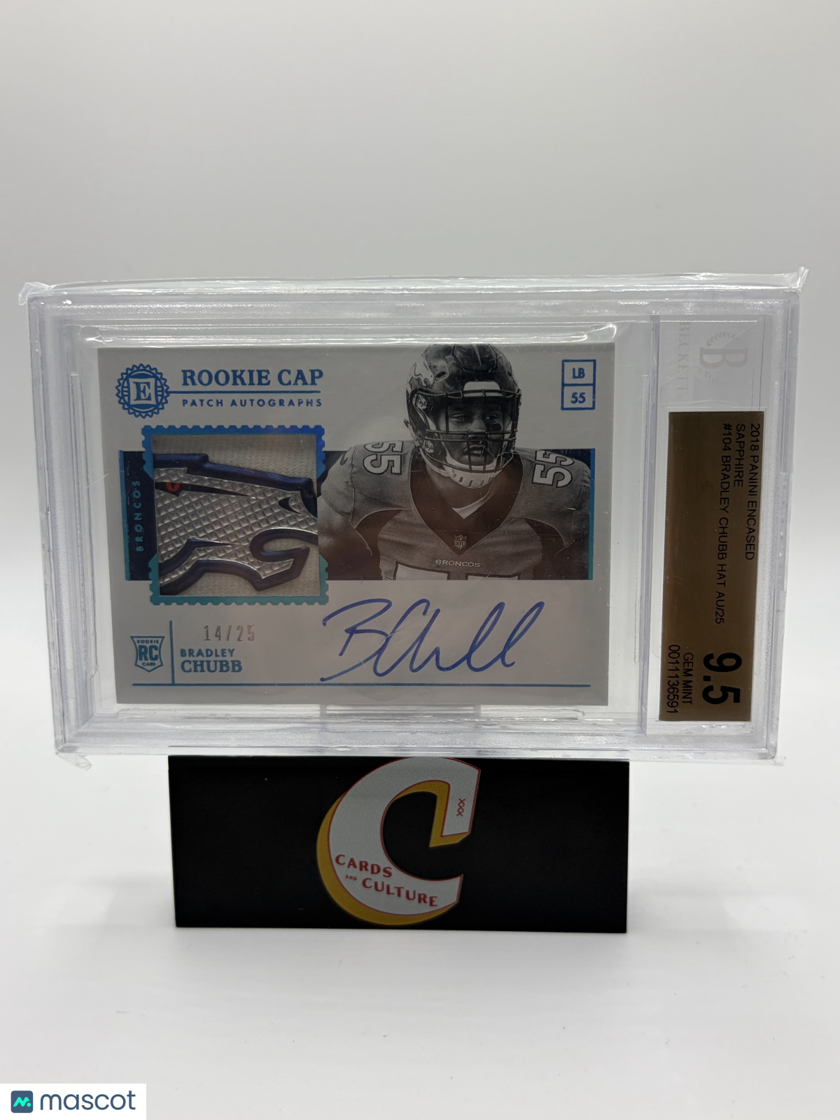 2018 Panini Encased Sapphire Bradley Chubb 25 HAT /25 BGS 9.5 Auto 10