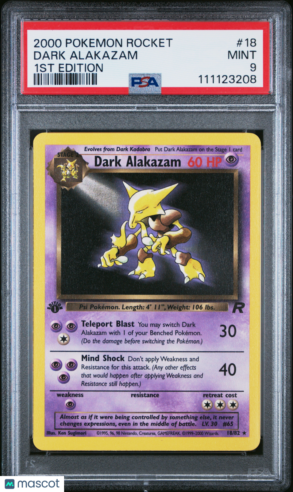 2000 Pokemon Rocket Dark Alakazam 1st Edition PSA 9