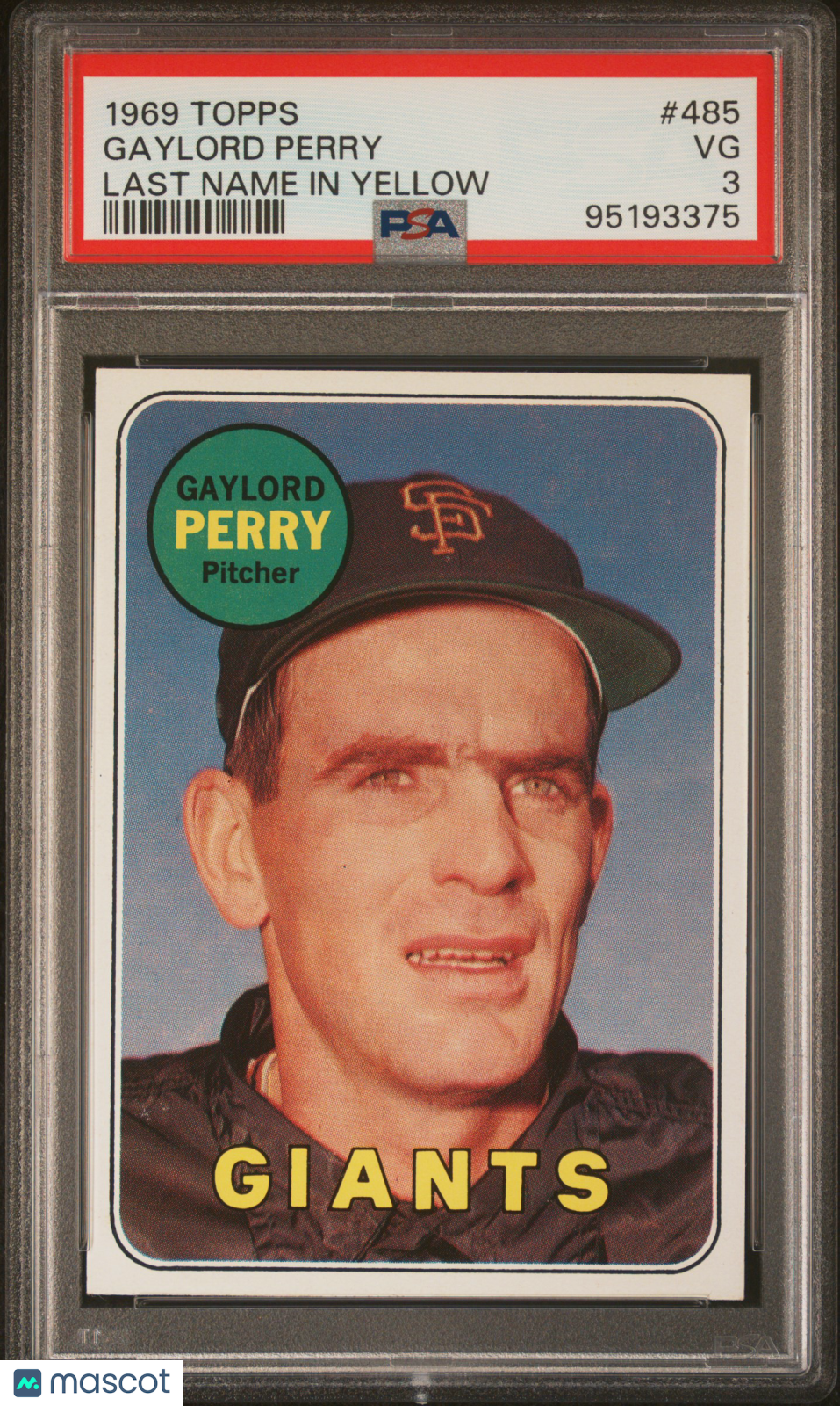 1969 Topps Gaylord Perry Last Name In Yellow PSA 3