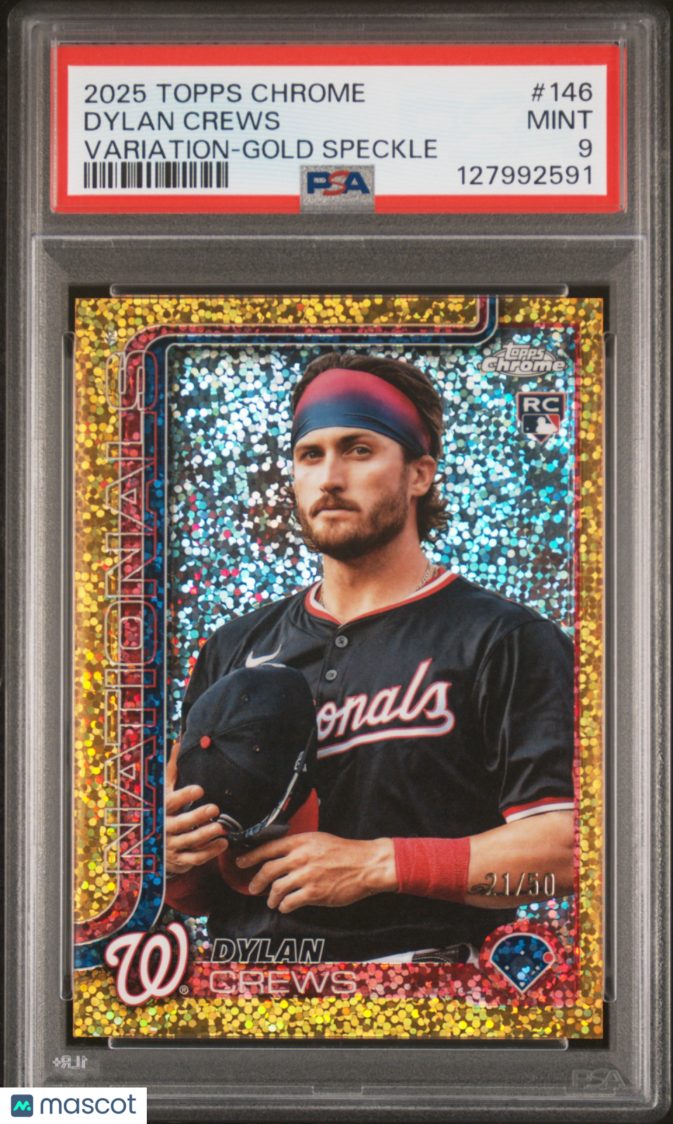 2025 Topps Chrome Dylan Crews Variation Gold Speckle 21/50 PSA 9