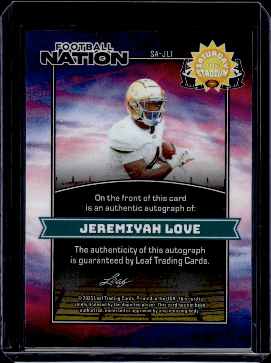 2025 Leaf Football Nation Saturday in the Stadium Jeremiyah Love 1/1 Auto