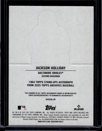 2025 Topps Archives Baseball Jackson Holliday 1964 Stand-Ups Autograph On Card