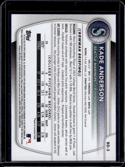2025 Topps Bowman Draft Kade Anderson Blue 004/150