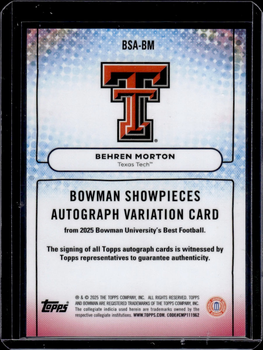 2025 Bowman University Best Football Behren Morton Showpieces Orange Auto /25