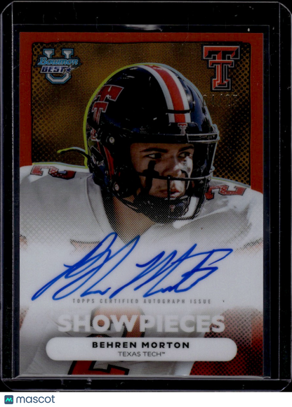 2025 Bowman University Best Football Behren Morton Showpieces Orange Auto /25