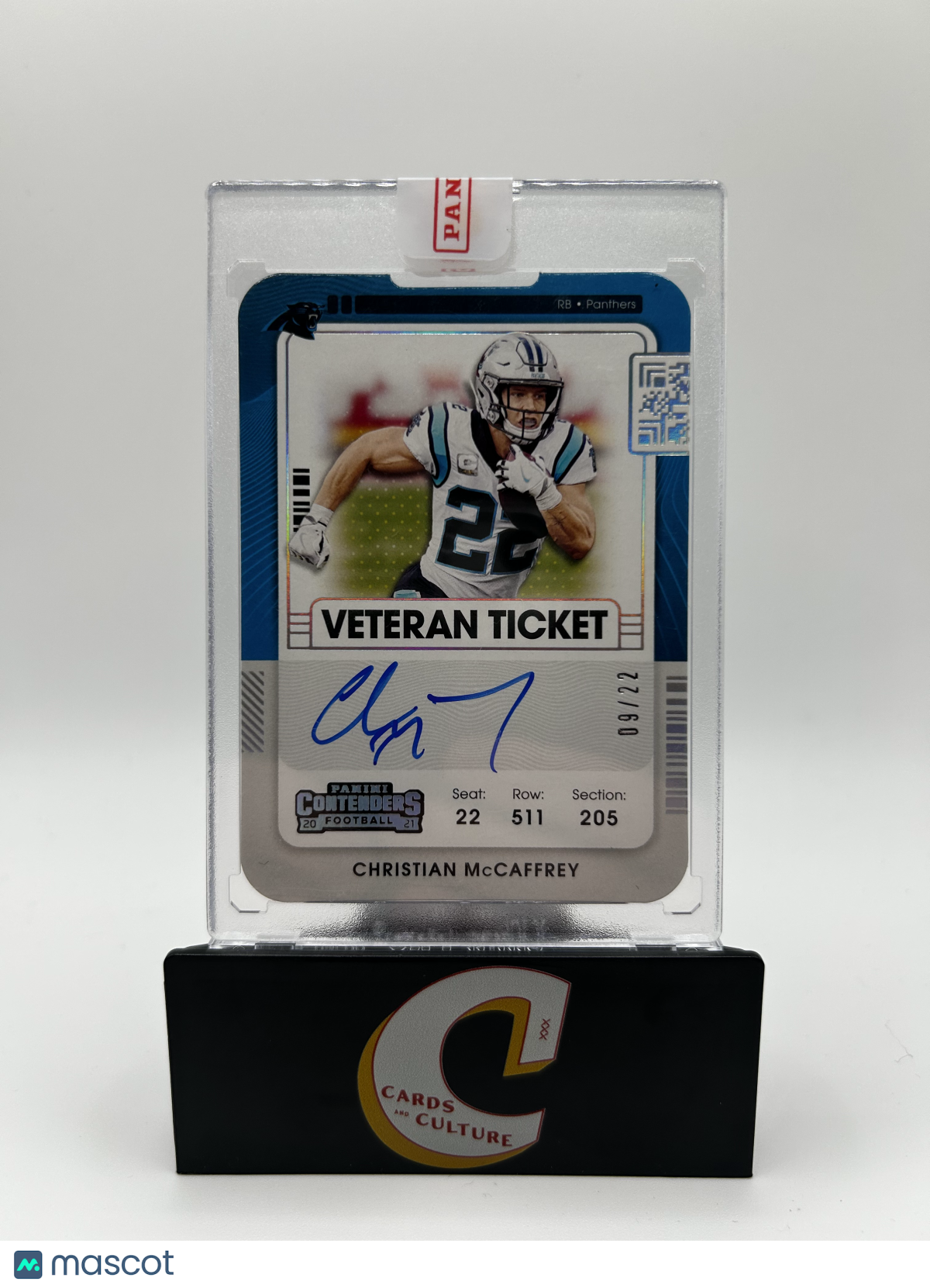 2021 Panini Contenders Football Veteran Ticket Christian McCaffrey Blue Auto /22