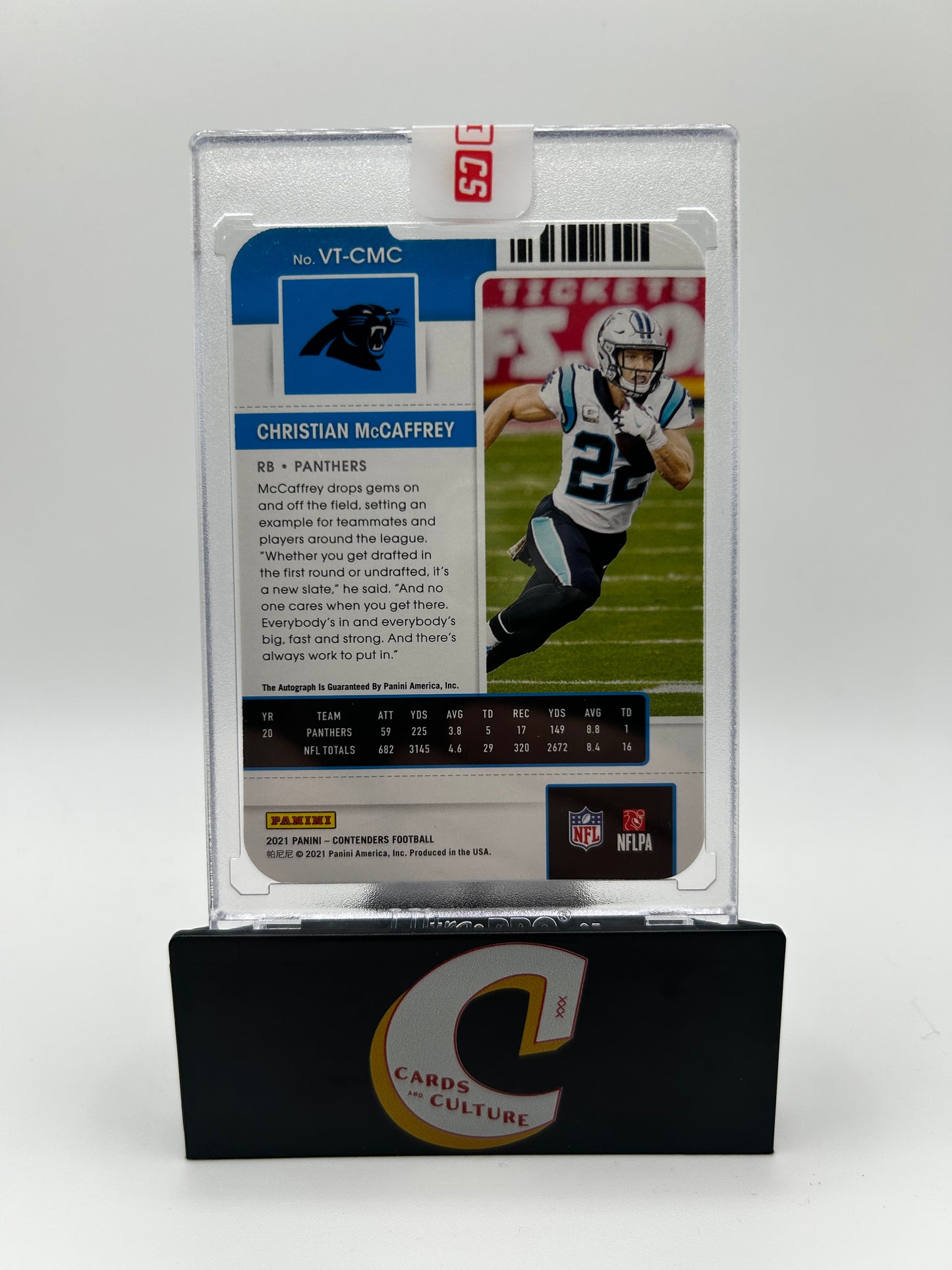 2021 Panini Contenders Football Veteran Ticket Christian McCaffrey Blue Auto /22