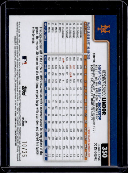 2025 Topps Series One Francisco Lindor Orange /25