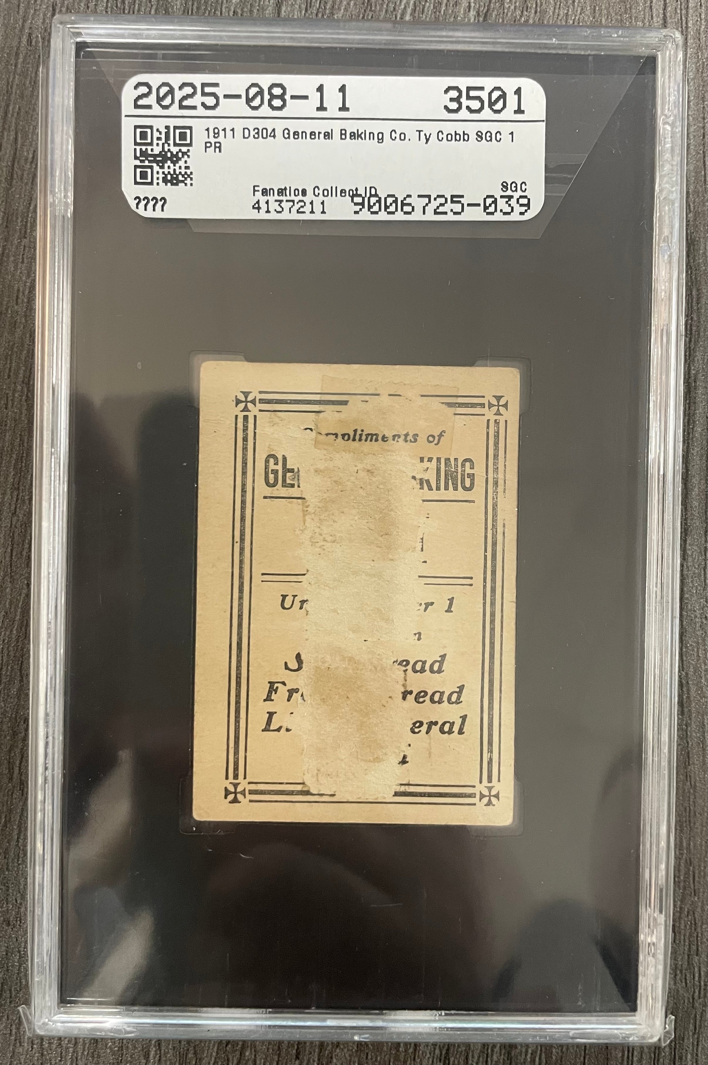 1911 General Baking Co. (D304) Ty Cobb SGC 1