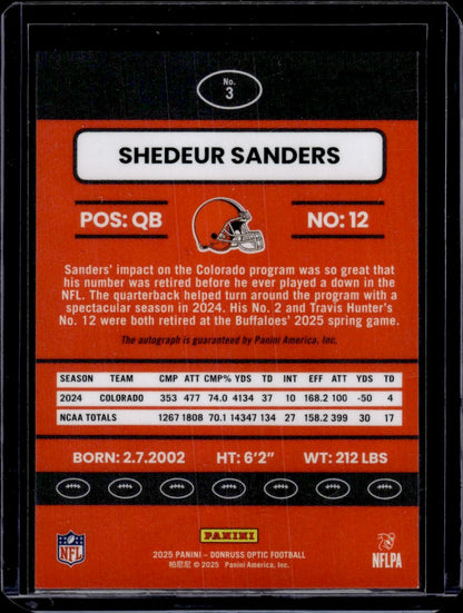 2025 Panini Donruss Optic Shedeur Sanders RC Auto