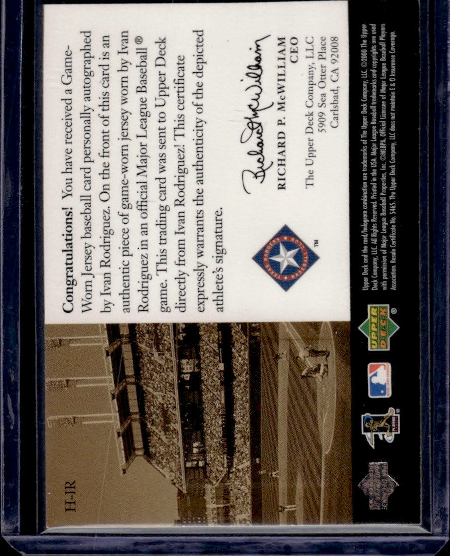 2000 Upper Deck Game Jersey Ivan Rodriguez Game-worn jersey patch auto
