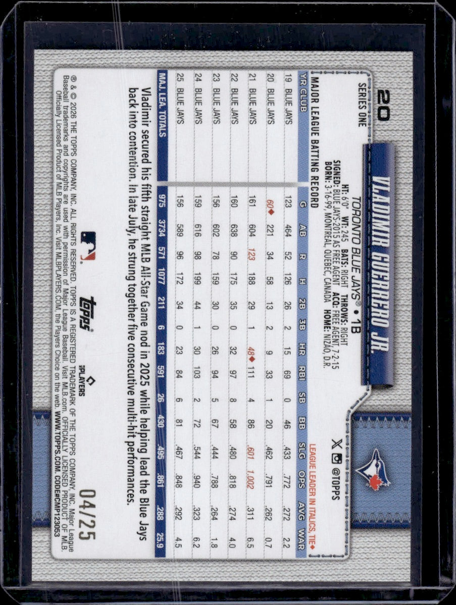 2026 Topps Series One Vladimir Guerrero Jr. Orange /25