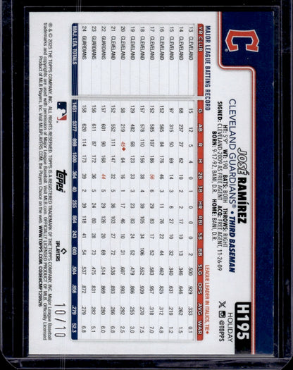2025 Topps Holiday José Ramírez Red Metallic 10/10