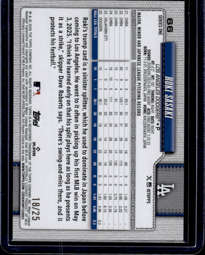 2026 Topps Series One Future Stars Roki Sasaki Orange Foil /25